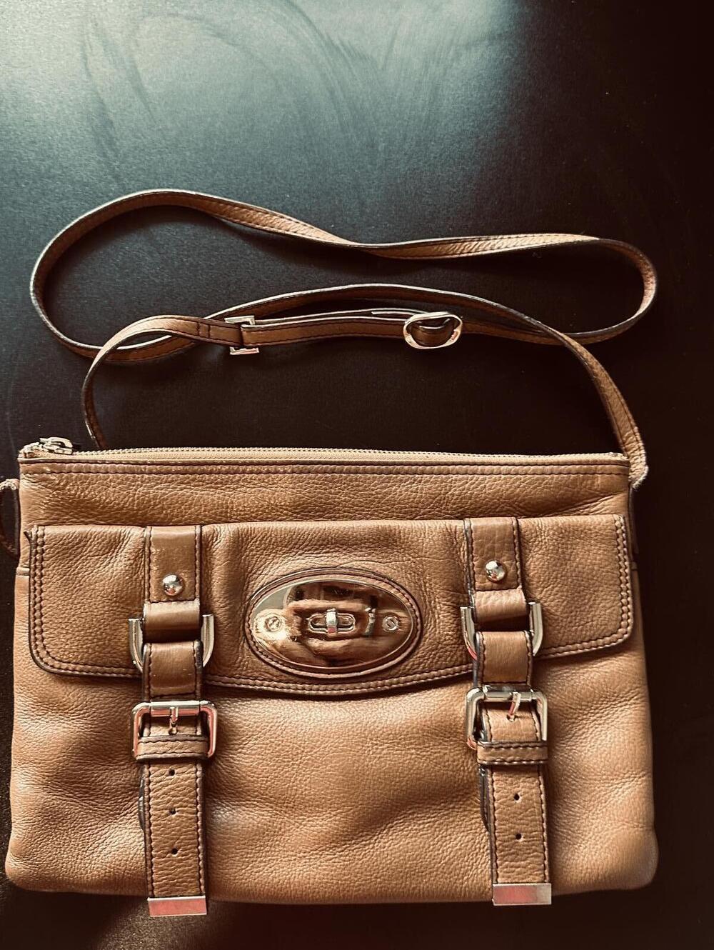 Danier Vintage Tan Brown Leather Crossbody Shoulder Bag
